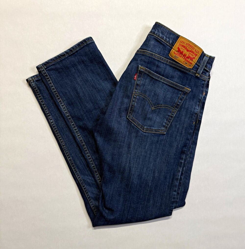 513 34x32 Levi's Men's Blue Dark Wash Denim Jeans Mid Rise